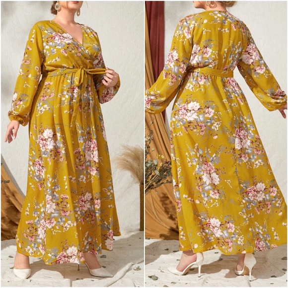 Plus Navy Blue  Floral Print Belted Maxi Dress - Picture 8 of 10